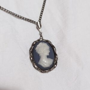 Classic Blue Cameo Pendant Necklace - Vintage-Style Women's Jewelry